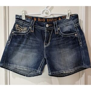 ROCK REVIVAL WOMEN'S Shorts Sz 28 Fleur Denim Julie Mid Rise Shorts 100% Cotton